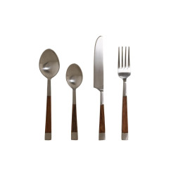 Cutlery DKD Home Decor Natural Silver Stainless steel Acacia (4,5 x 2 x 20 cm)